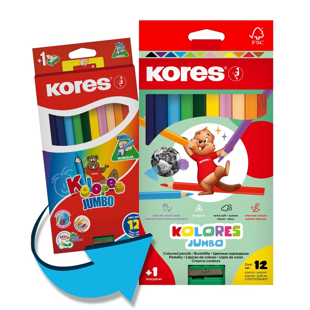 Kores JUMBO pastelky trojhranné - 12 barev